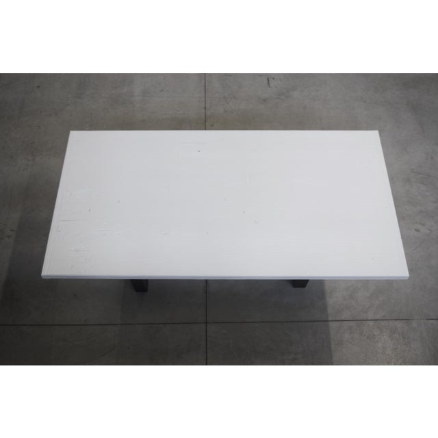 Handcrafted White Lacquered Brushed Fir Table with Iron Legs For Sale - Image 3 of 8