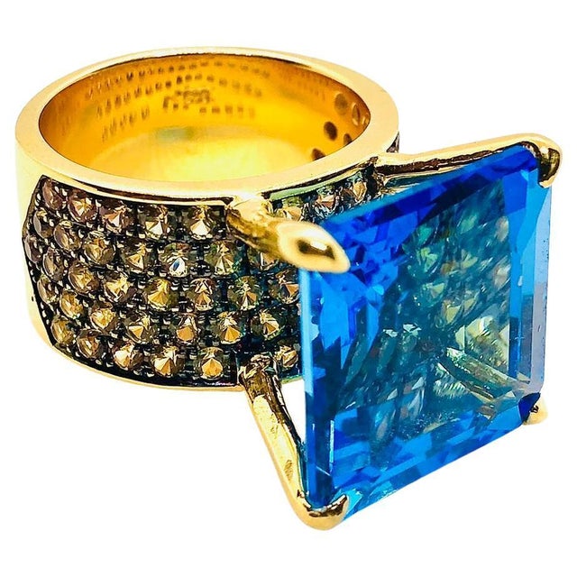 Bochic "Orient" Vintage Sapphire & Blue Topaz Ring Set In 18K Gold & Silver For Sale - Image 15 of 18