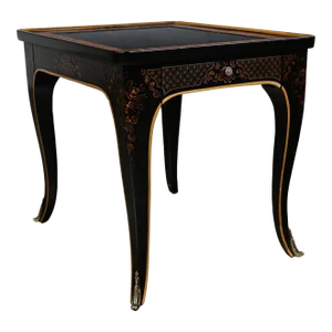 1982 Drexel Heritage Et Cetera Collection Chinoiserie Black Painted & Burl & Ormolu Accent End Table