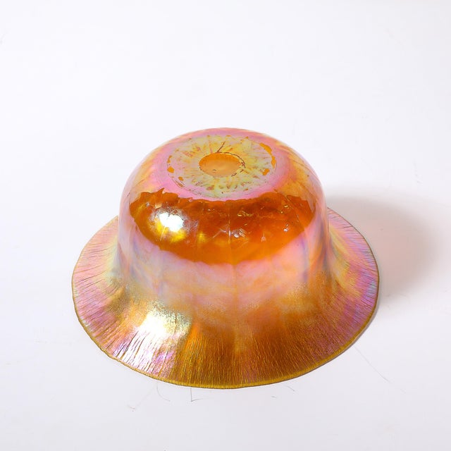 Art Nouveau Iridescent Yellow Blue Favrile Glass Bowl Signed l.c. Tiffany & Co For Sale - Image 10 of 14