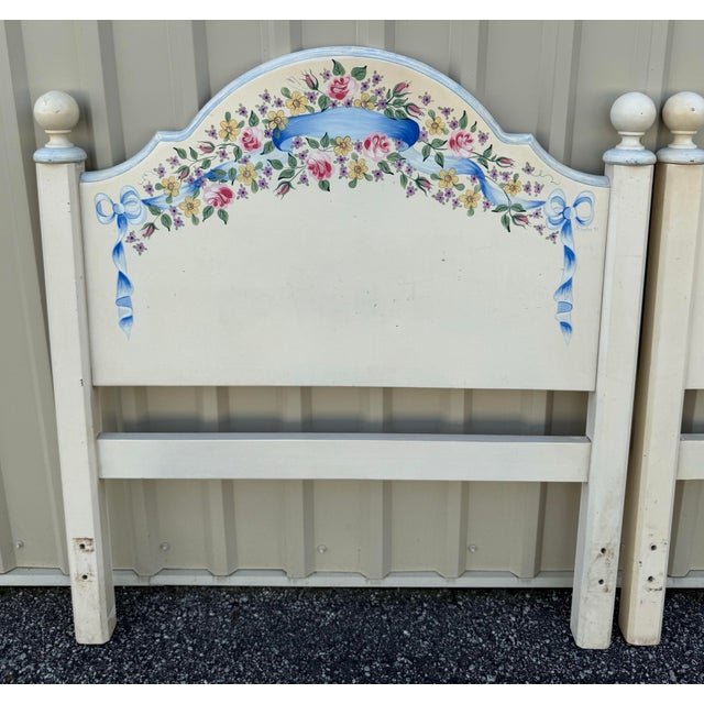Vintage 1993 Signed Hand Painted Floral Twin Headboards- A Pair For Sale - Image 4 of 11