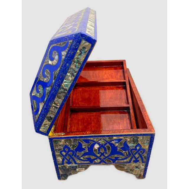 Traditional Handmade Lapis & Mother of Pearl Jewelry Box - Trinket Box From Egypt For Sale - Image 3 of 10