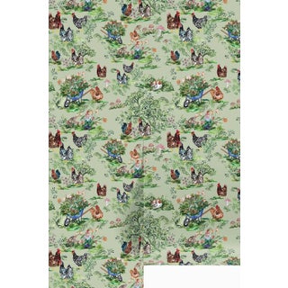 Cluckingham Farm Toile Grasscloth Wallpaper by House Party | Green Grass | 6 Yards For Sale