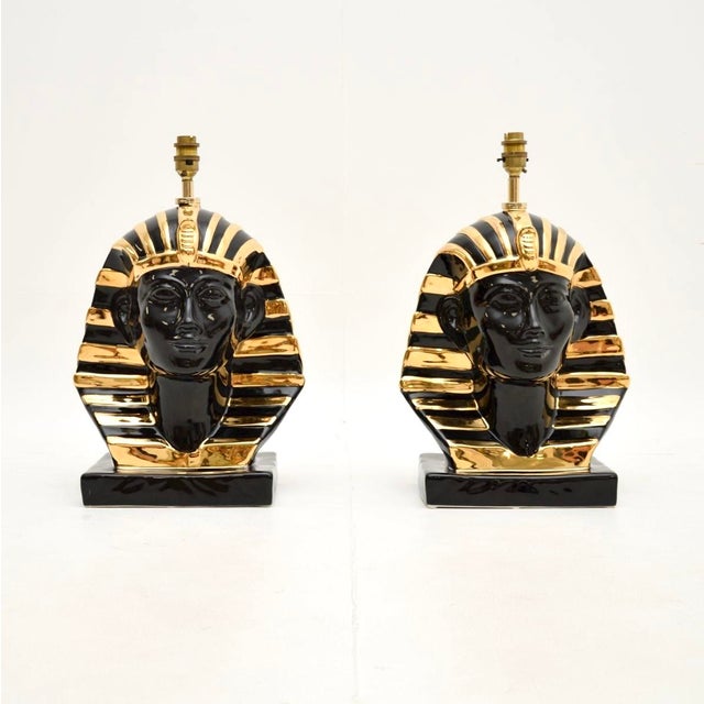 Vintage Italian Ceramic Pharaoh Table Lamps, 1980s, Set of 2 For Sale - Image 6 of 11