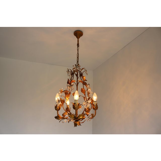 Mid-Century Modern Italian Tôle Chandelier with Crystal Flowers, 1950s For Sale - Image 6 of 13