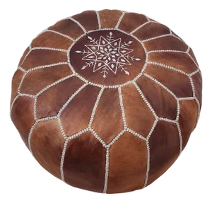 Handcrafted Moroccan Leather Pouf Cover – Rich Brown Ottoman, Genuine Goat Leather, Hand-Stitched Marrakech Artisan, Boho Chic Decor