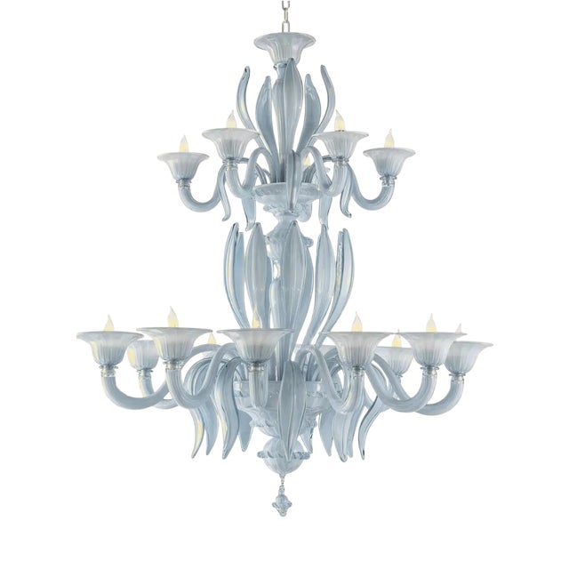 Venetian Azure Style Murano Glass Chandelier with Leaves by Simoeng For Sale