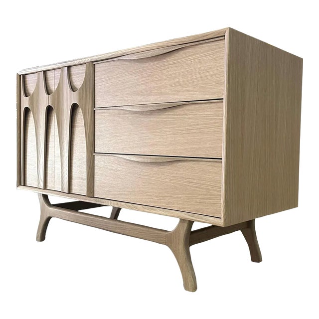 55” White Oak “Brasilia” Single Sink Vanity – Sculptural Wood Pulls For Sale