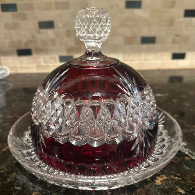 Glass Antique Royal Crystal-Ruby Flash Covered Butter Dish For Sale - Image 7 of 8