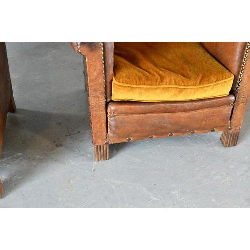 Art Deco French Leather Armchairs 1920s, Set of 2 For Sale - Image 4 of 17