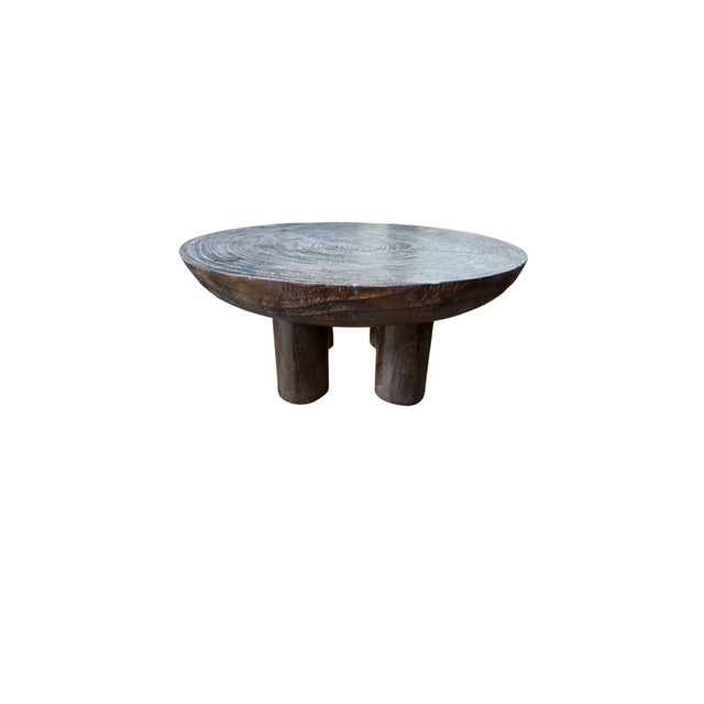 Contemporary Sculptural Burnt Suar Wood Side Table in Espresso Finish, Modern Organic For Sale - Image 3 of 6