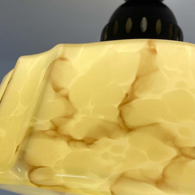 Art Deco Flush Mount in Marbled Opaline Glass & Burnished Metal, Germany, 1920s For Sale - Image 14 of 18