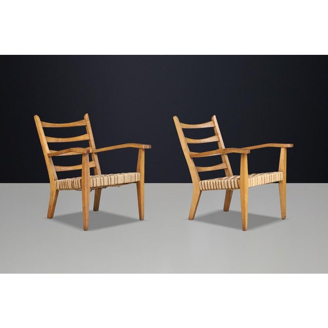 1940s Italian Sculptural Beechwood Armchairs with Woven Rope Seats, 1940, Set of 2 For Sale - Image 5 of 11