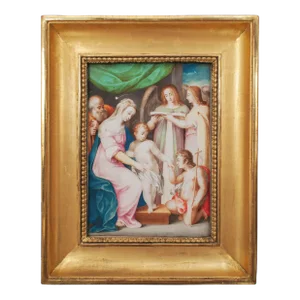 Italian Renaissance Tempera on Parchment Painting Holy Family by Giuseppe Cesari, Circa 1595