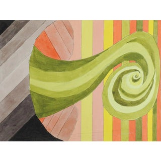 Geometric Abstract Green & Pink Watercolor Painting For Sale