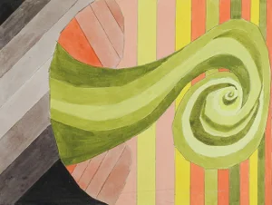 Geometric Abstract Green & Pink Watercolor Painting