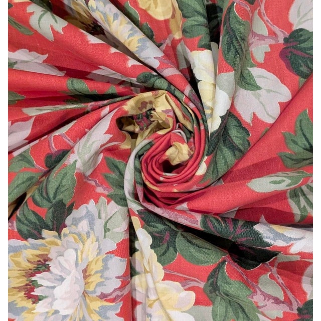 Mid-Century Dorothy Draper–Inspired Peony Floral Cotton Fabric – 6 Yards For Sale In Los Angeles - Image 6 of 7