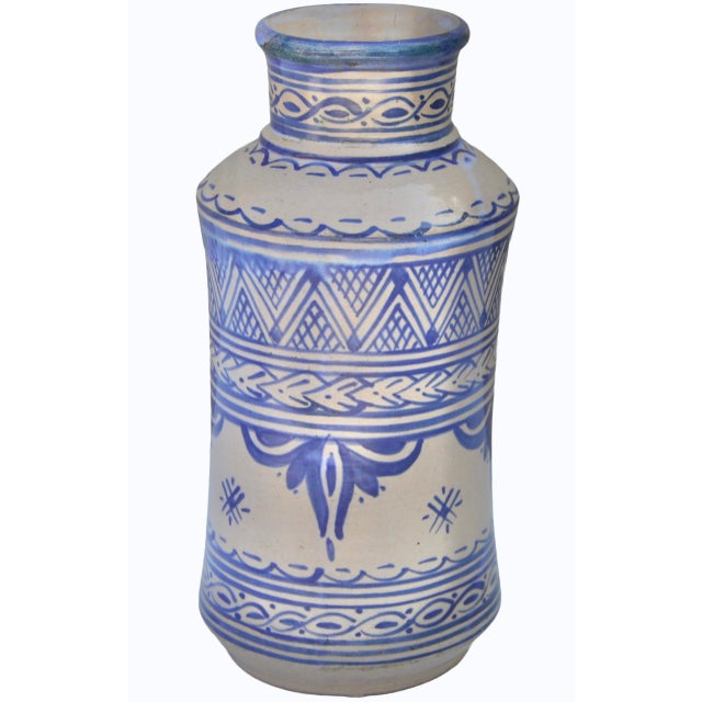 Moroccan Mid 20th Century Handmade Blue-Patterned Andalusian Ceramic-Art Vase For Sale - Image 3 of 8