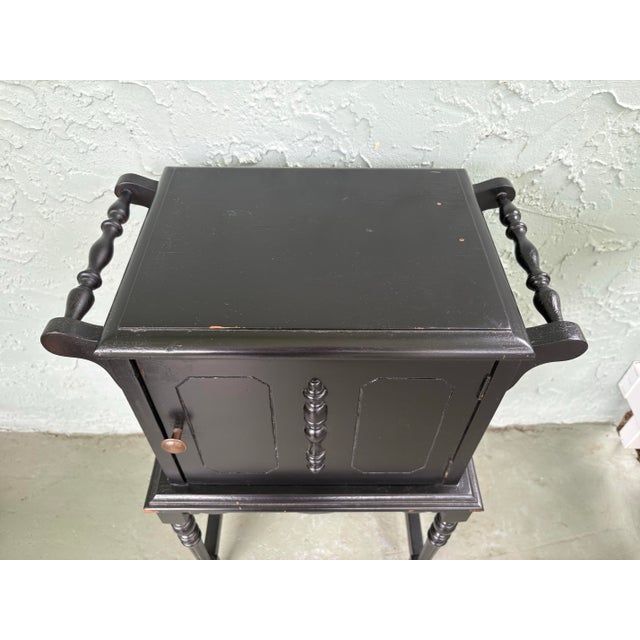 Traditional 1920s James A. Cole “Mastermade” Black Wooden Humidor Cabinet With Copper-Lined Interior For Sale - Image 3 of 12