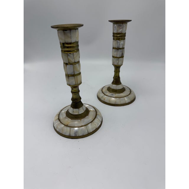 Shell Vintage Mother of Pearl Candlesticks For Sale - Image 7 of 8