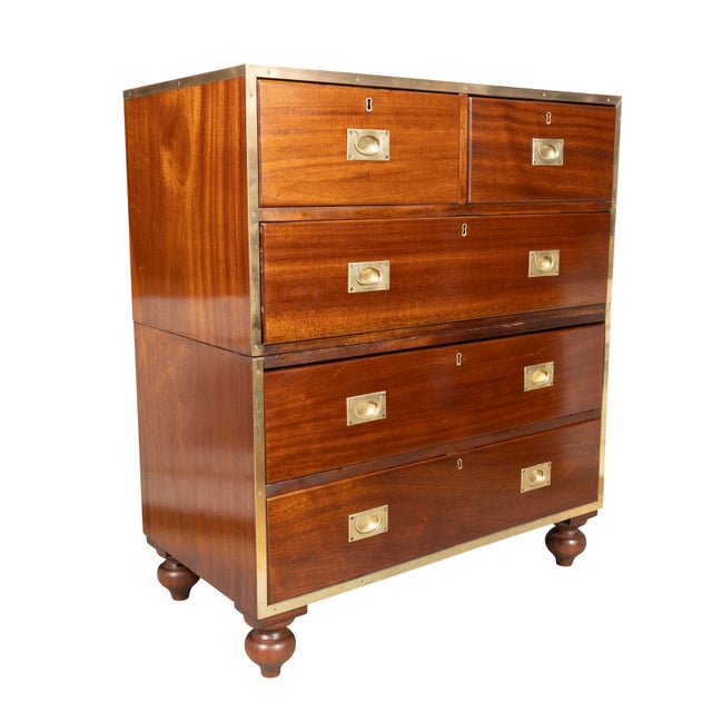 Campaign Victorian Brass Mounted Mahogany Campaign Chest For Sale - Image 3 of 12