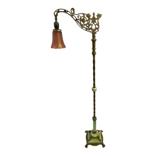 1930s Jadeite and Metal Floor Lamp With Glass Shade For Sale
