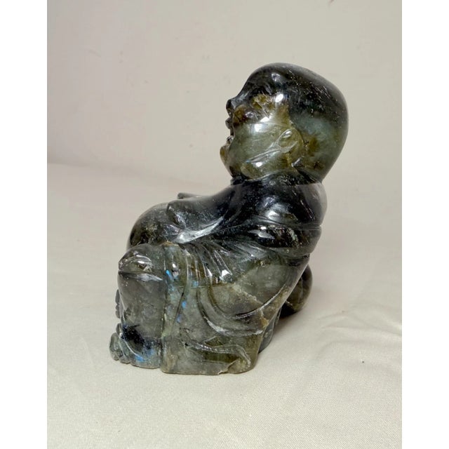 Vintage Hand Carved Natural Labradorite Crystal Stone Buddha Sculpture Statue For Sale - Image 14 of 15