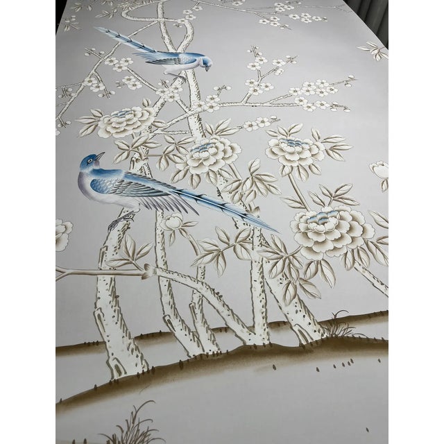 Chinoiserie Mural Panels Hand Painted Wall Covering Wallpaper For Sale - Image 4 of 4