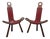 Set of Spanish Brutalist Chair in Wood & Red Leather, 1960s For Sale