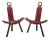 Spanish Brutalist Chair in Wood & Red Leather, 1960s, Set of 2 For Sale