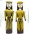 A unique pair of hand-carved and painted Santos-style figurines of nuns. Each figure is wearing a yellow habit and cap,...