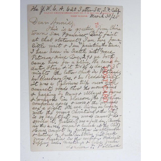 Art Deco Vintage Chinese Collage With Stamps Postcard Stylish Young Woman For Sale - Image 3 of 4