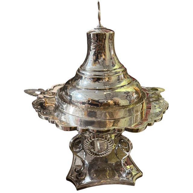 19th Century Huge Antique Silver Brazier W Crescent Moon Finial For Sale - Image 5 of 5