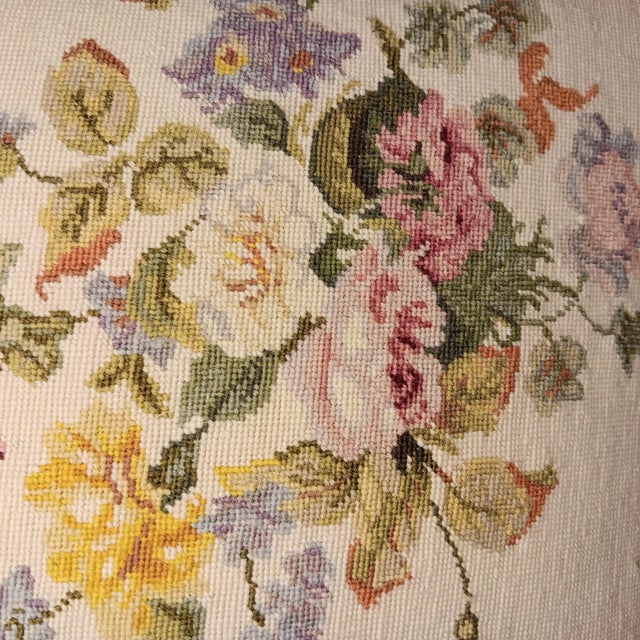 Vintage Petit Point Needlepoint Multicolor Floral Pillow With Feather Insert For Sale - Image 4 of 17