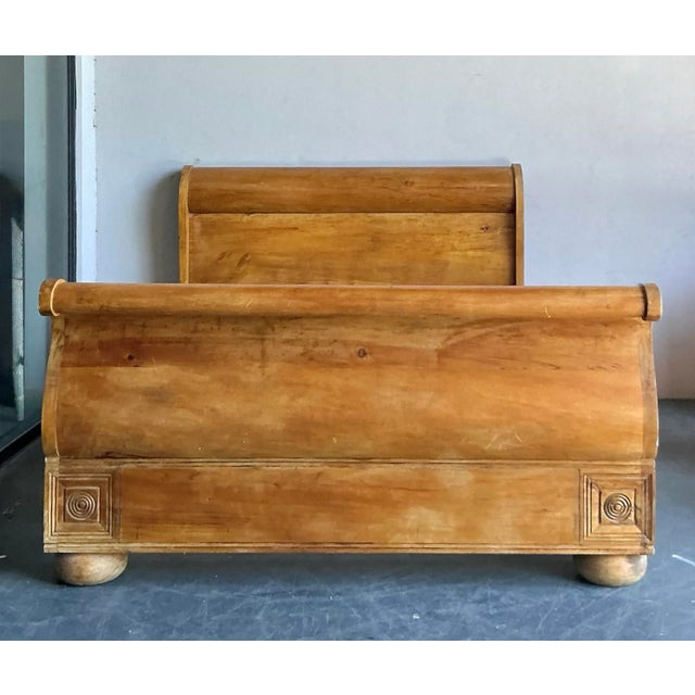 Vintage Boho Knotty Pine Queen Sleigh Bed For Sale In West Palm - Image 6 of 6