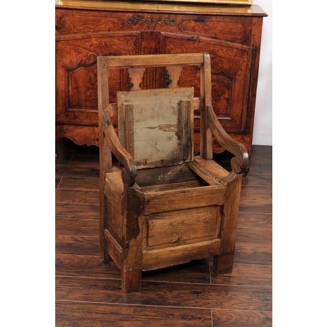 English Country Pine Chair circa 1800 with Scrolled Arms and Lift-Top Seat For Sale - Image 9 of 12