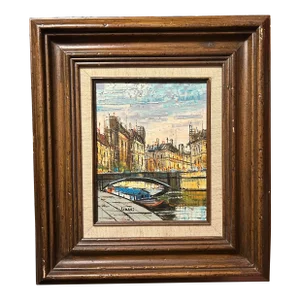 1970s Giacomo Linari, Paris Cityscape Painting, Mid Century, Framed