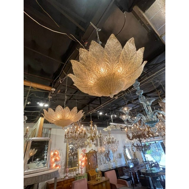 Murano Gold Granola Glass Leaf Form Flush Mount Chandeliers For Sale In Dallas - Image 6 of 7