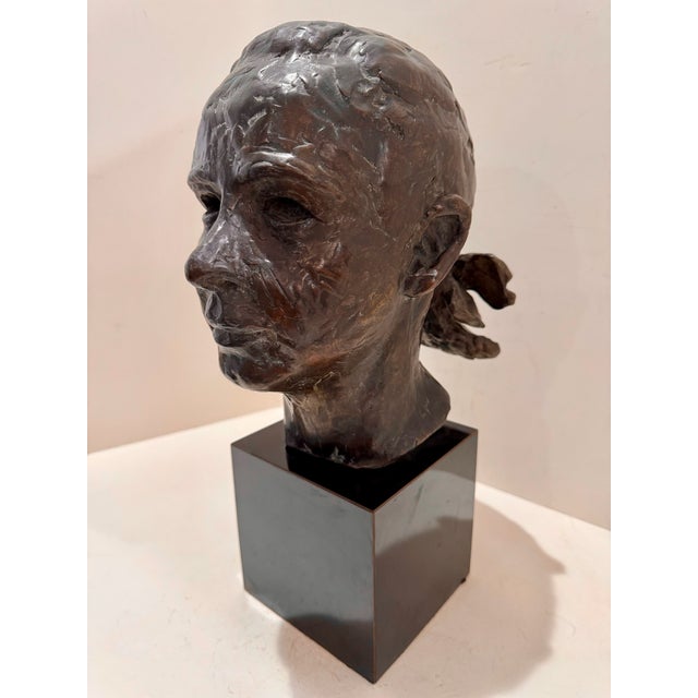 Abstract 1960s Larry Mohr Dark Bronze Bust Sculpture Signed From Artist Estate For Sale - Image 3 of 11