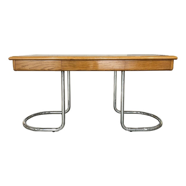 1970s Italian Ash & Nickel Desk For Sale