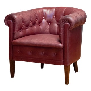 Swedish Red-Brown Leather Chesterfield Armchair, 1930s For Sale
