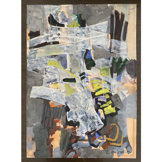 Zvi Mairovich, Abstract White Flowers Israeli Modernist Gouache and Watercolor Painting For Sale - Image 9 of 9