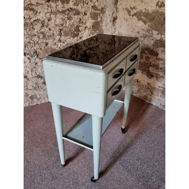 Aqua Vintage French Medical Instrument Table Metal Cabinet with Glass Top, 1960s For Sale - Image 8 of 11