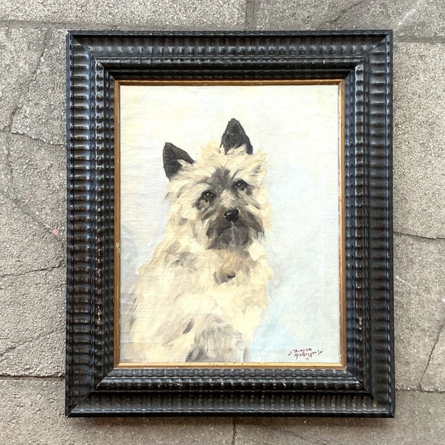 Mid 20th Century Vintage Boho Original Dog Portrait on Canvas For Sale - Image 5 of 12