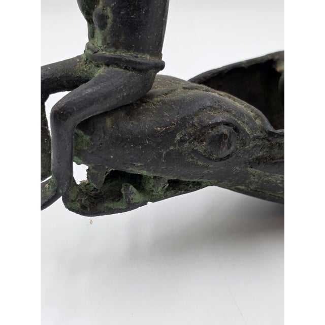 1940s Authentic Mid Cent. 16" Benin Bronze Boat Sculpture African Tribal Lost Wax Art For Sale - Image 5 of 18