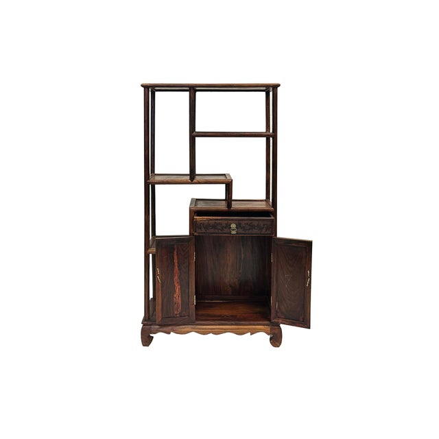 Chinese Brown Rosewood Rectangular Small Curio Display Stand For Sale - Image 4 of 14