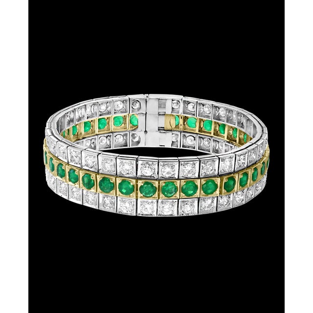 Metal 14 Carat Diamonds & 8 Carat Colombian Emerald Platinum Tennis Bracelet 8" Estate For Sale - Image 7 of 8