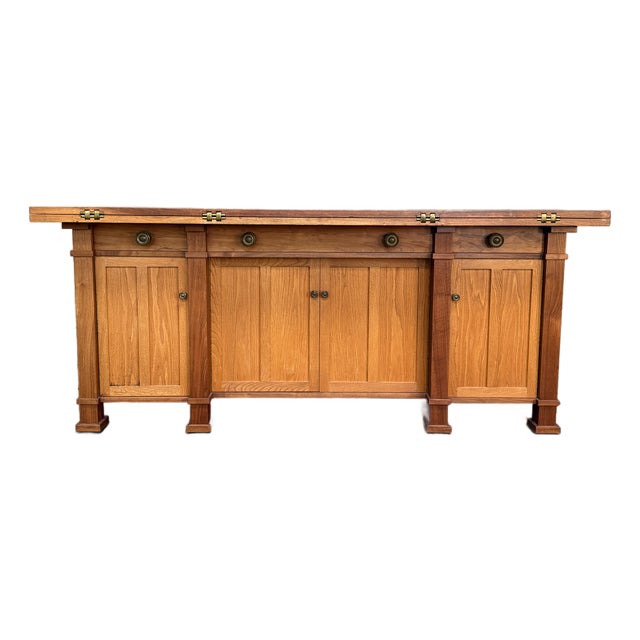 1970s Custom Handcrafted Arts & Crafts Revival Sideboard With Fold-Out Top and Lined Drawers – Brunner Cabinet Shop, San Francisco For Sale