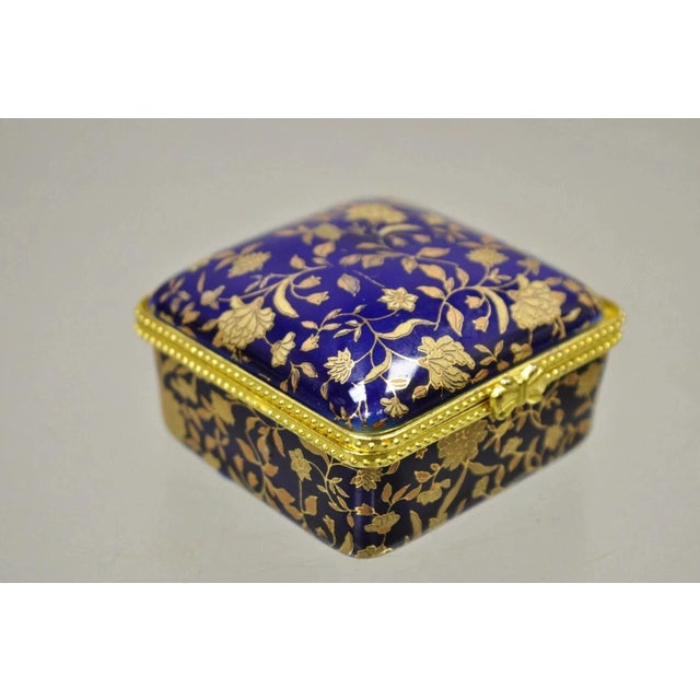 Vintage Cobalt Blue Porcelain Egg Gold Gilt Hinged Lid Candle Trinket Box - 2 Pc For Sale - Image 4 of 12