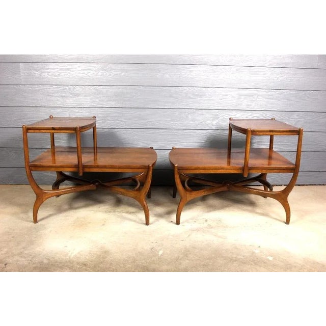 1960s Mid Century Sculptural Two Tier Step Side Tables - a Pair For Sale - Image 5 of 11